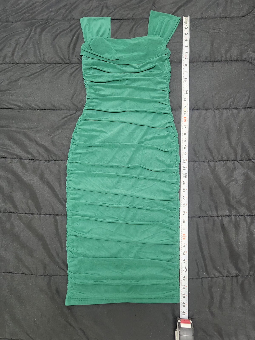 Green Ruched Square-Neck Midi Dress - Picture 3 of 7